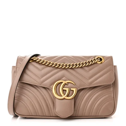 GUCCI SMALL GG MARMONT SHOULDER BAG PORCELAIN ROSE CALFSKIN MATELASS?? LEATHER GOLD HARDWARE