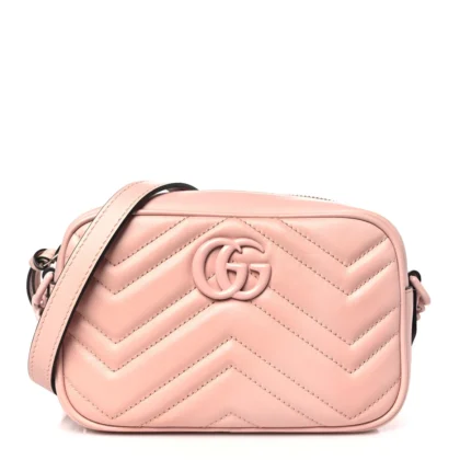 GUCCI MONOCHROME MINI GG MARMONT CHAIN SHOULDER BAG PERFECT PINK CALFSKIN MATELASS?? LEATHER INCOGNITO HARDWARE