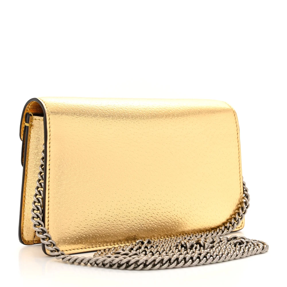 GUCCI SUPER MINI DIONYSUS SHOULDER BAG METALLIC GOLD CALFSKIN LEATHER AGED SILVER HARDWARE - Image 3