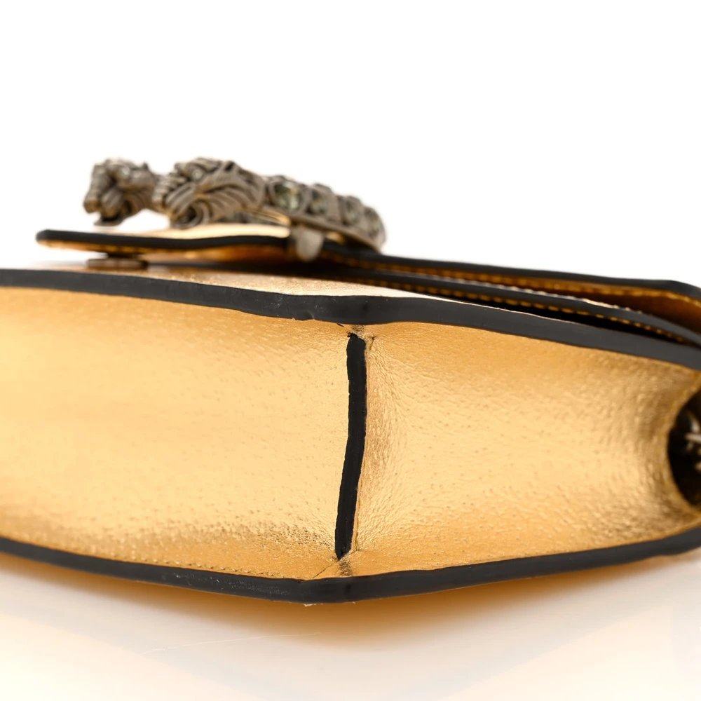 GUCCI SUPER MINI DIONYSUS SHOULDER BAG METALLIC GOLD CALFSKIN LEATHER AGED SILVER HARDWARE - Image 4