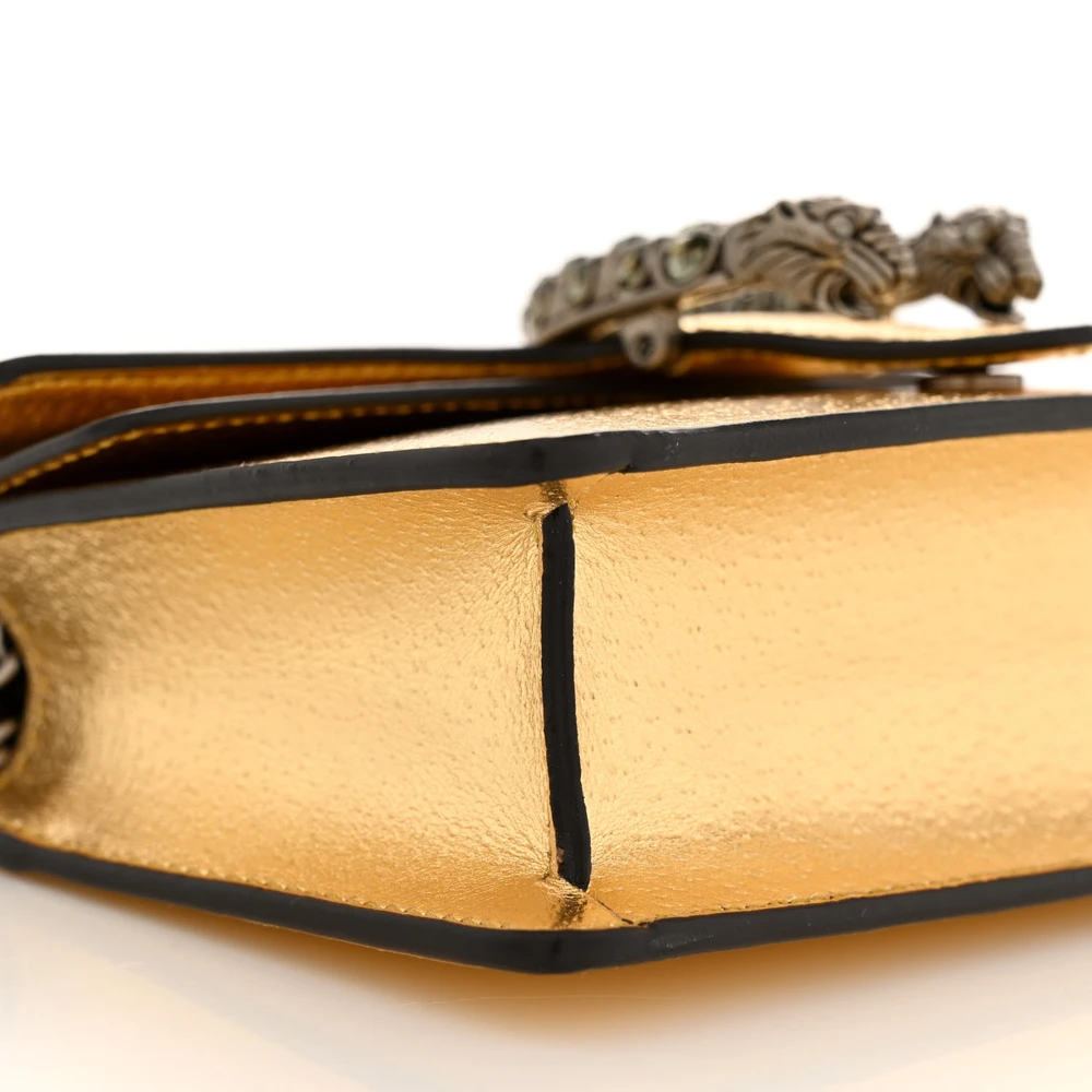 GUCCI SUPER MINI DIONYSUS SHOULDER BAG METALLIC GOLD CALFSKIN LEATHER AGED SILVER HARDWARE - Image 5