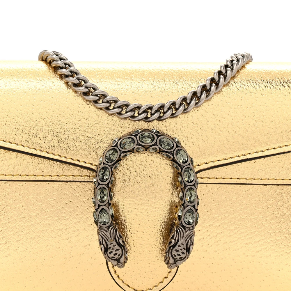 GUCCI SUPER MINI DIONYSUS SHOULDER BAG METALLIC GOLD CALFSKIN LEATHER AGED SILVER HARDWARE - Image 8