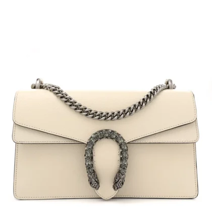 GUCCI SMALL DIONYSUS SHOULDER BAG MYSTIC WHITE TEXTURED CALFSKIN LEATHER & CRYSTAL AGED SILVER HARDWARE