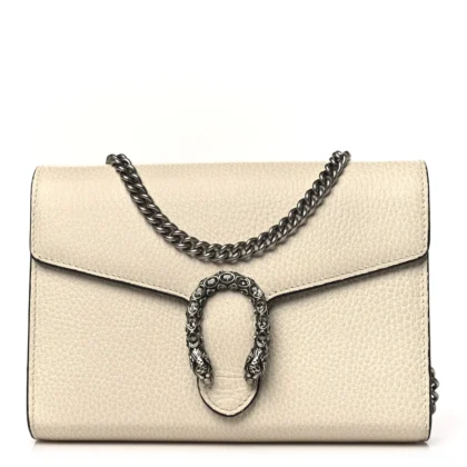 GUCCI MINI DIONYSUS CHAIN WALLET MYSTIC WHITE DOLLAR CALFSKIN LEATHER AGED SILVER HARDWARE
