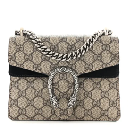 GUCCI MINI DIONYSUS SHOULDER BAG BLACK GG SUPREME MONOGRAM CANVAS AGED SILVER HARDWARE