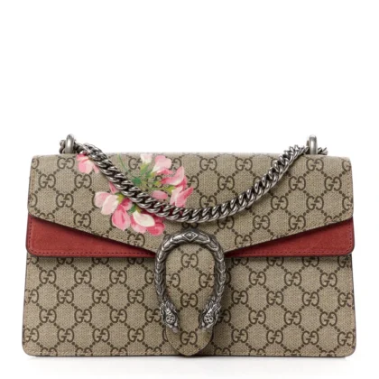 GUCCI SMALL BLOOMS DIONYSUS SHOULDER BAG BEIGE MULTICOLOR / DRY ROSE GG SUPREME MONOGRAM CANVAS AGED SILVER HARDWARE