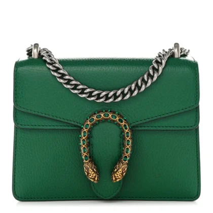 GUCCI MINI DIONYSUS SHOULDER BAG EMERALD CALFSKIN LEATHER AGED SILVER HARDWARE