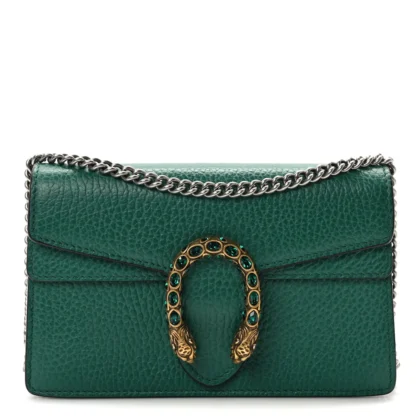 GUCCI MINI SUPER DIONYSUS SHOULDER BAG EMERALD DOLLAR CALFSKIN LEATHER & CRYSTAL MIXED METAL HARDWARE