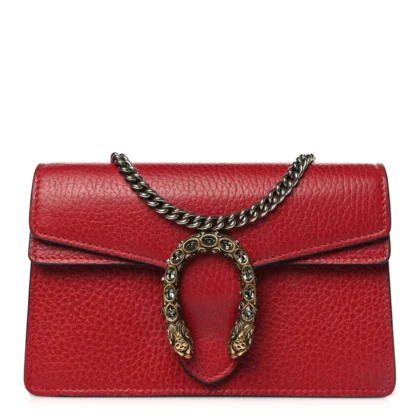 GUCCI MINI SUPER DIONYSUS SHOULDER BAG HIBISCUS RED CALFSKIN LEATHER AGED SILVER HARDWARE