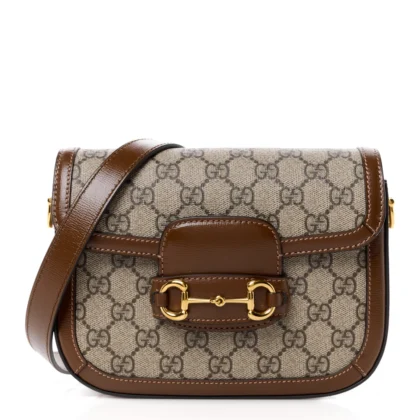 GUCCI MINI HORSEBIT 1955 SHOULDER BAG BEIGE / BROWN SUGAR GG SUPREME MONOGRAM CANVAS