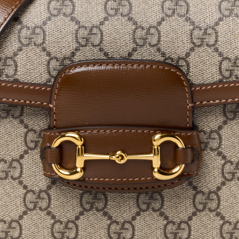 GUCCI MINI HORSEBIT 1955 SHOULDER BAG BEIGE / BROWN SUGAR GG SUPREME MONOGRAM CANVAS - Image 8