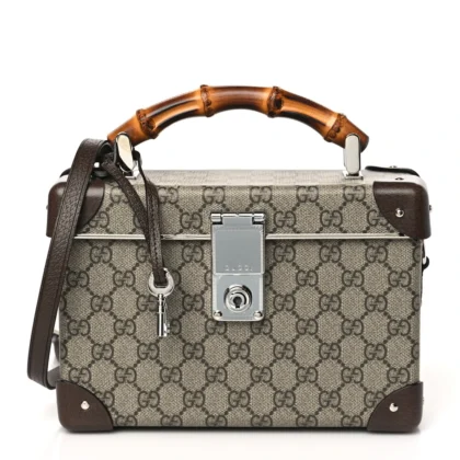 GUCCI MEDIUM GLOBE-TROTTER BEAUTY CASE BROWN GG SUPREME MONOGRAM CANVAS SILVER HARDWARE