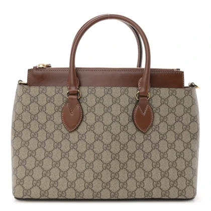 GUCCI MEDIUM ZIP TOP TOTE BEIGE GG SUPREME MONOGRAM CANVAS GOLD HARDWARE