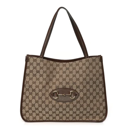 GUCCI HORSEBIT 1955 TOTE BAG BEIGE / BROWN SUGAR MONOGRAM CANVAS LIGHT BRASS HARDWARE
