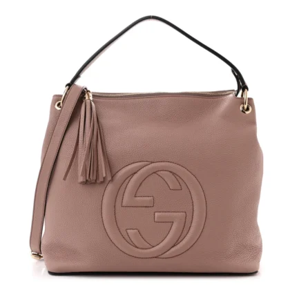 GUCCI LARGE SOHO HOBO CAMEL PEBBLED CALFSKIN LEATHER BRASS HARDWARE