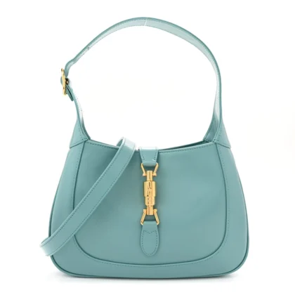 GUCCI SMALL BI-COLOR JACKIE 1961 HOBO DUSTY AZURE BOARDED DYANA LUX CALFSKIN LEATHER BRASS HARDWARE