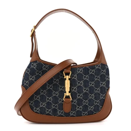 GUCCI JACKIE 1961 HOBO BLUE TEA / CUIR GG MONOGRAM NEW DENIM & CALFSKIN LEATHER GOLD HARDWARE