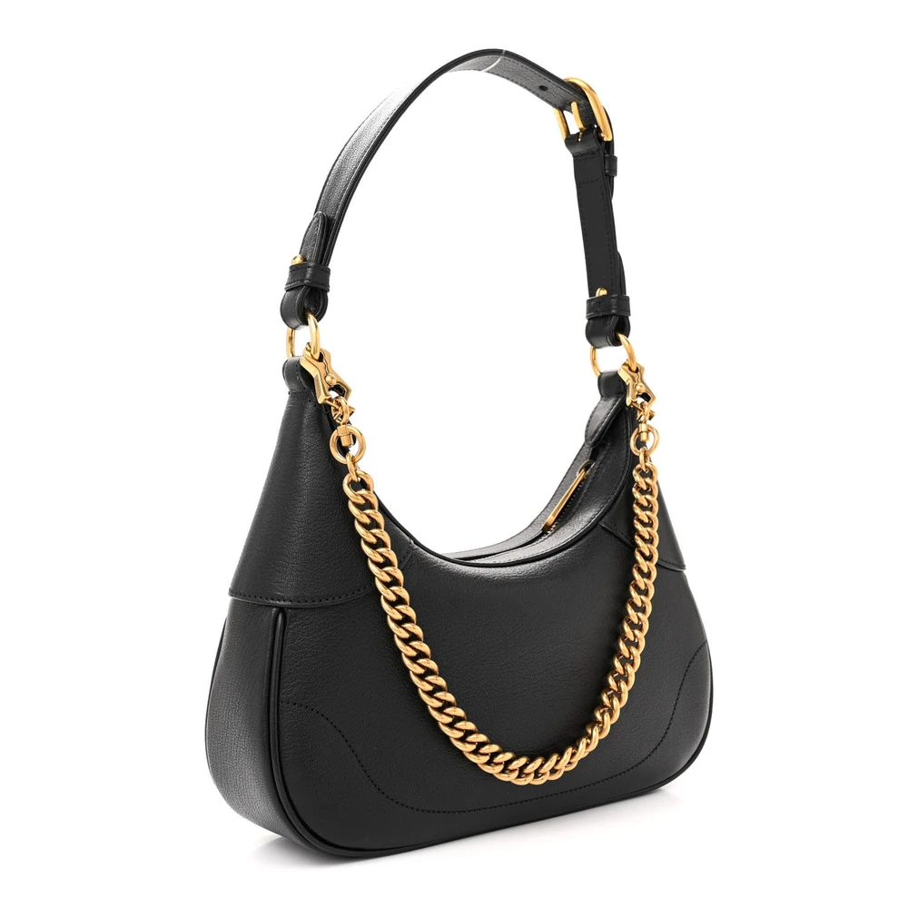 GUCCI SMALL APHRODITE SHOULDER BAG BLACK GOATSKIN LEATHER BRASS HARDWARE - Image 3