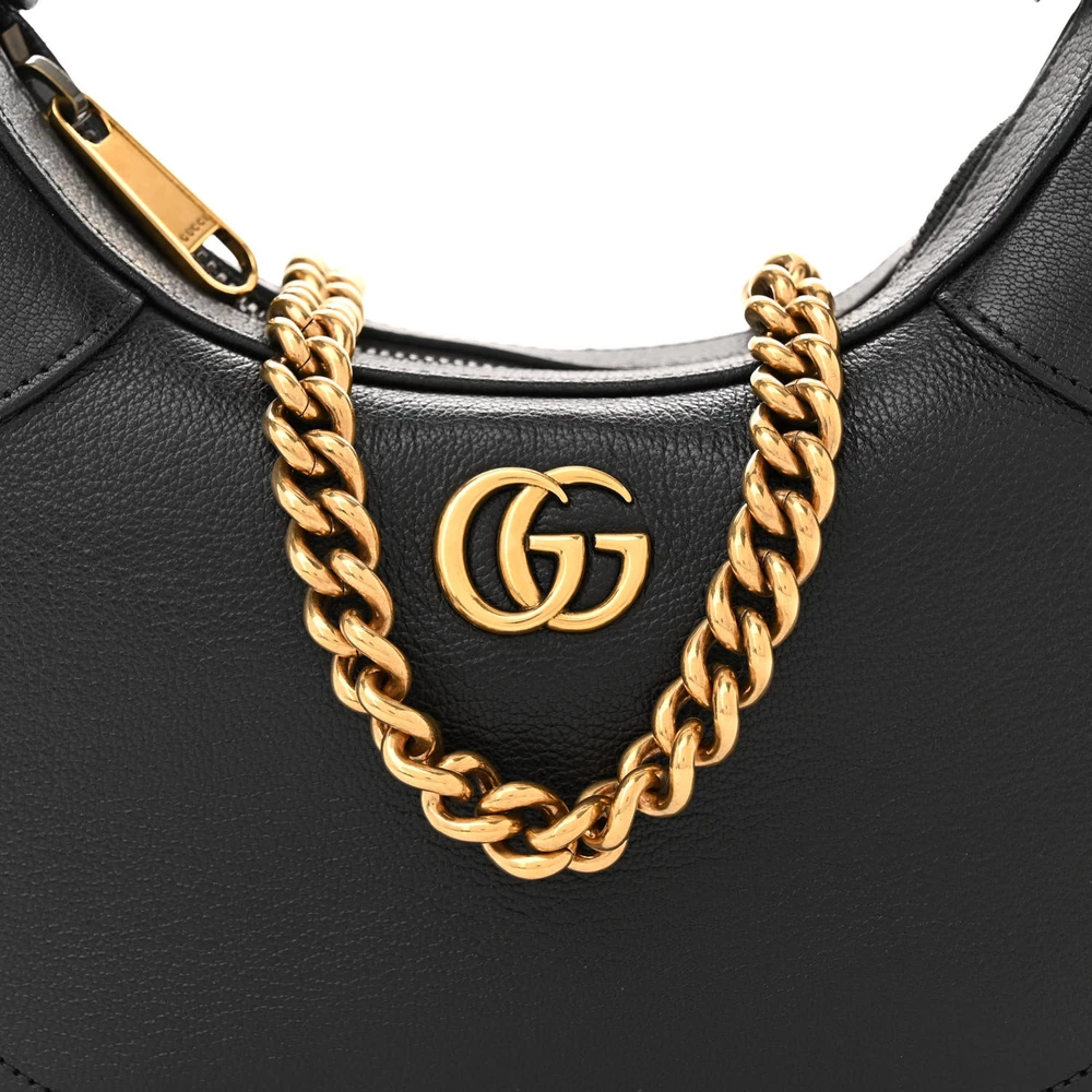GUCCI SMALL APHRODITE SHOULDER BAG BLACK GOATSKIN LEATHER BRASS HARDWARE - Image 8