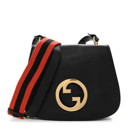 GUCCI MEDIUM WEB BLONDIE SHOULDER FLAP BAG BLACK ROXY CALFSKIN LEATHER GOLD HARDWARE