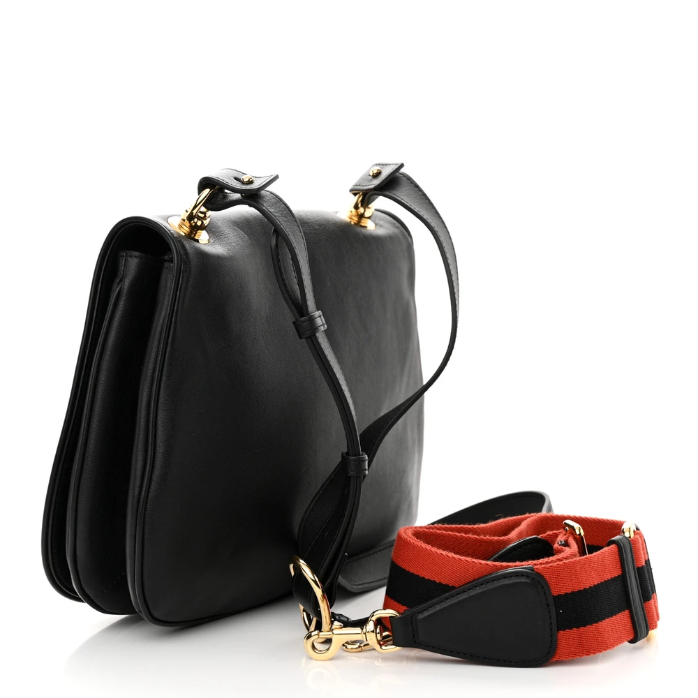 GUCCI MEDIUM WEB BLONDIE SHOULDER FLAP BAG BLACK ROXY CALFSKIN LEATHER GOLD HARDWARE - Image 3
