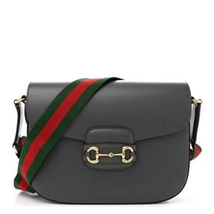 GUCCI SMALL WEB HORSEBIT 1955 SHOULDER BAG GRAPHITE GREY AZALEA CALFSKIN LEATHER GOLD HARDWARE