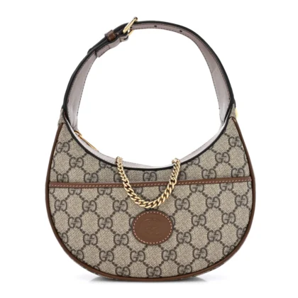 GUCCI SMALL JACKIE 1961 HOBO BEIGE / EBONY BROWN SUGAR GG SUPREME MONOGRAM CANVAS & AZALEA CALFSKIN LEATHER GOLD HARDWARE