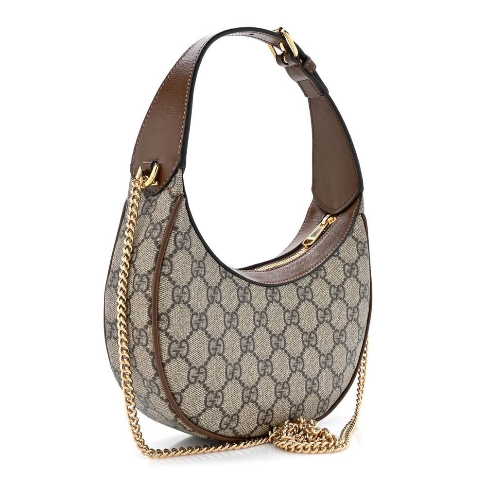 GUCCI SMALL JACKIE 1961 HOBO BEIGE / EBONY BROWN SUGAR GG SUPREME MONOGRAM CANVAS & AZALEA CALFSKIN LEATHER GOLD HARDWARE - Image 3