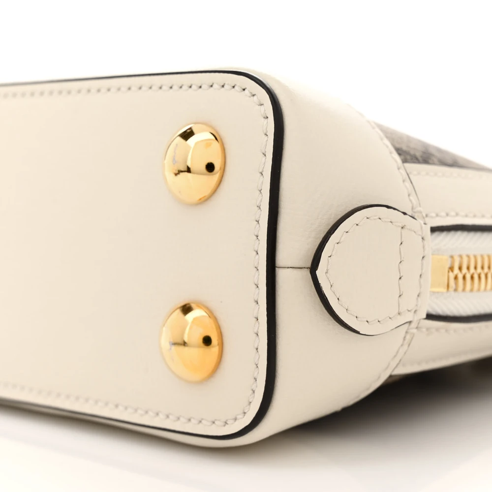 GUCCI MINI HORSEBIT 1955 TOP HANDLE BAG BEIGE / EBONY / MYSTIC WHITE GG SUPREME MONOGRAM CANVAS & AZALEA CALFSKIN LEATHER GOLD HARDWARE - Image 4