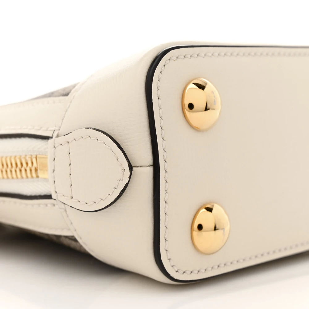 GUCCI MINI HORSEBIT 1955 TOP HANDLE BAG BEIGE / EBONY / MYSTIC WHITE GG SUPREME MONOGRAM CANVAS & AZALEA CALFSKIN LEATHER GOLD HARDWARE - Image 5