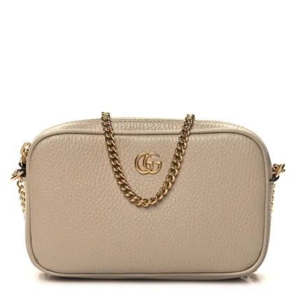 GUCCI MINI GG MARMONT CHAIN SHOULDER BAG BEIGE DOLLAR CALFSKIN SUPER LEATHER GOLD HARDWARE