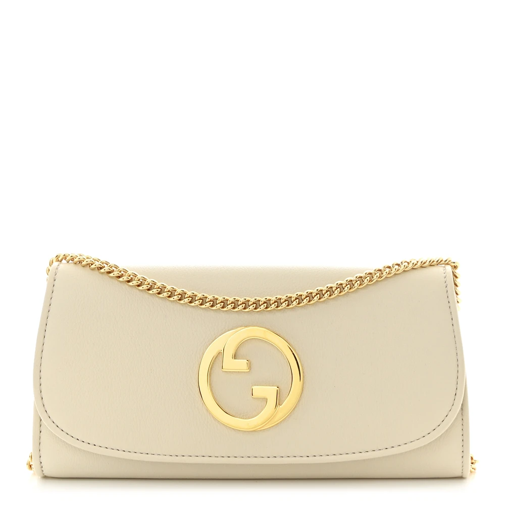 GUCCI SMALL ROXY BLONDIE CONTINENTAL CHAIN WALLET MYSTIC WHITE CALFSKIN LEATHER GOLD HARDWARE
