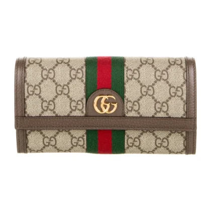 GUCCI MEDIUM OPHIDIA CONTINENTAL WALLET BROWN GG LEATHER GOLD HARDWARE
