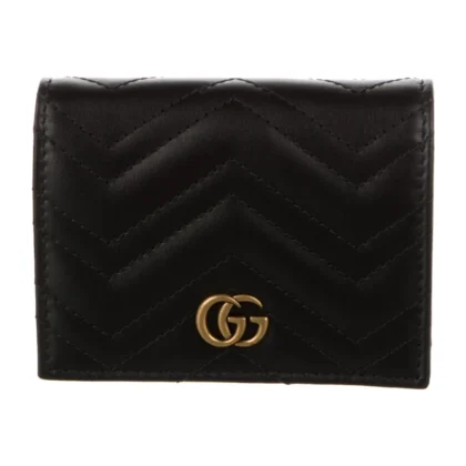 GUCCI SMALL MARMONT LOGO COMPACT WALLET BLACK GG CANVAS GOLD HARDWARE