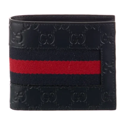 GUCCI MEDIUM BIFOLD WALLET BLUE WEB ACCENT CALFSKIN LEATHER