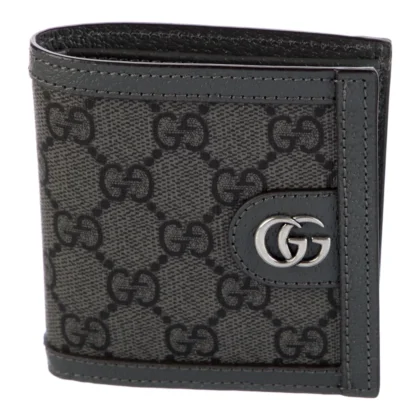 GUCCI SMALL BIFOLD WALLET GREY GG SUPREME CANVAS SILVER HARDWARE