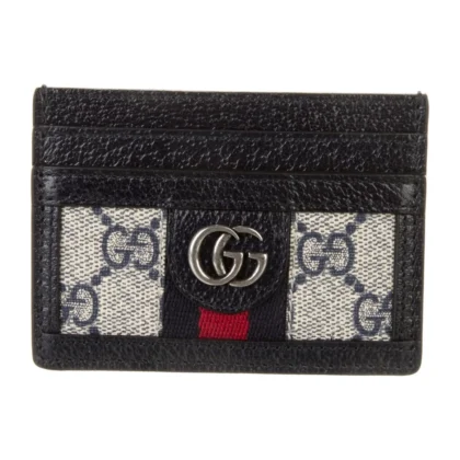 GUCCI SMALL CARD HOLDER BLUE GG MONOGRAM CANVAS SILVER HARDWARE