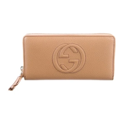GUCCI MEDIUM INTERLOCKING G LOGO CONTINENTAL WALLET NEUTRALS GRAINED CALFSKIN LEATHER