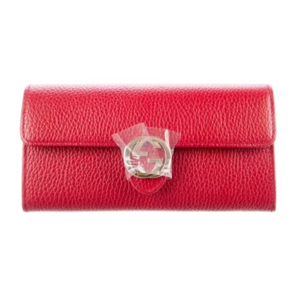 GUCCI LARGE INTERLOCKING G LOGO CONTINENTAL WALLET RED CALFSKIN LEATHER GOLD HARDWARE