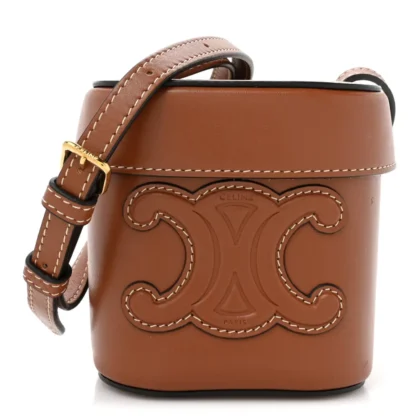 CELINE SMALL CUIR TRIOMPHE BOX TAN SMOOTH CALFSKIN LEATHER GOLD HARDWARE
