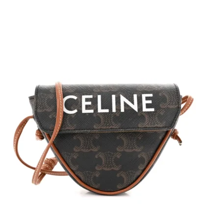 CELINE MINI TRIANGLE CROSSBODY BAG TAN TRIOMPHE CANVAS GOLD HARDWARE