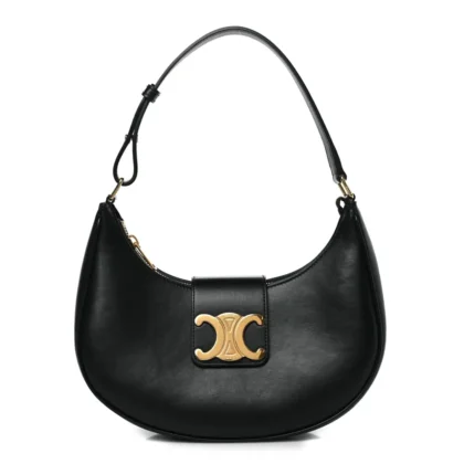 CELINE MEDIUM STRAP AVA TRIOMPHE SHOULDER BAG BLACK SMOOTH CALFSKIN LEATHER GOLD HARDWARE