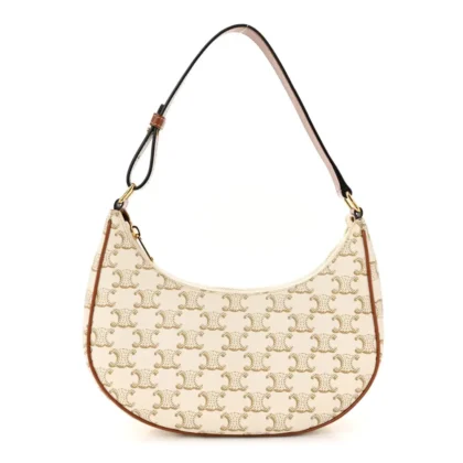 CELINE SMALL AVA TRIOMPHE SHOULDER BAG WHITE CANVAS & CALFSKIN LEATHER GOLD HARDWARE $430