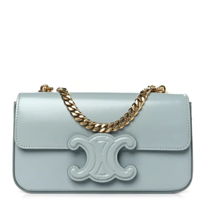 CELINE SMALL CUIR TRIOMPHE CHAIN SHOULDER BAG ICE BLUE SHINY CALFSKIN LEATHE