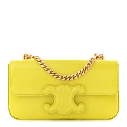 CELINE SMALL CUIR TRIOMPHE CHAIN SHOULDER BAG ANIS SHINY CALFSKIN LEATHER GOLD HARDWARE