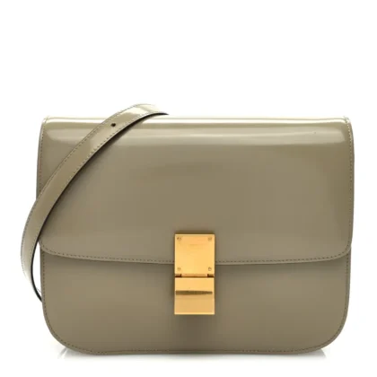 CELINE MEDIUM CLASSIC BOX FLAP BAG QUARTZ SPAZZOLATO CALFSKIN LEATHER GOLD HARDWARE