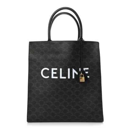 CELINE LARGE VERTICAL CABAS BLACK TRIOMPHE CANVAS & CALFSKIN LEATHER