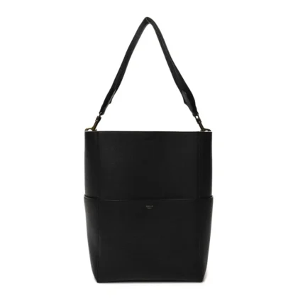 CELINE SMALL SANGLE BUCKET BAG BLACK SOFT GRAINED CALFSKIN LEATHER GOLD HARDWARE
