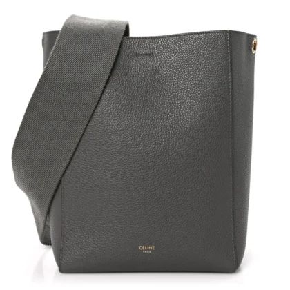 CELINE SMALL SANGLE BUCKET BAG KOHL SOFT GRAINED CALFSKIN LEATHER GOLD HARDWARE