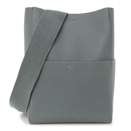 CELINE MEDIUM SANGLE BUCKET BAG STORM SOFT GRAINED CALFSKIN LEATHER GOLD HARDWARE